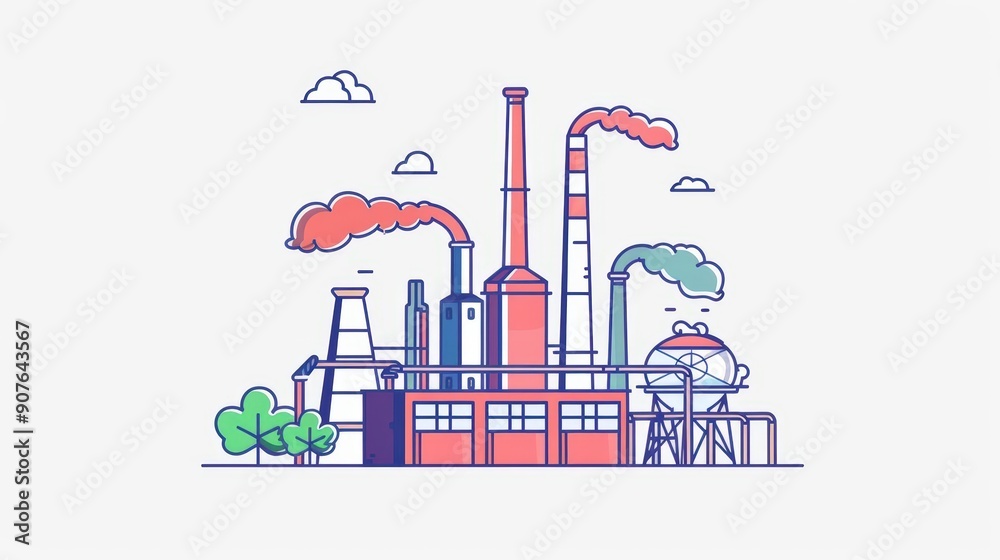 Naklejka premium A cute cartoon of a smart factory with sustainable practices