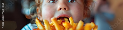 Wallpaper Mural the child eats french fries. Selective focus Torontodigital.ca