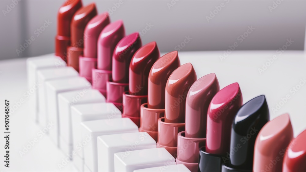 Obraz premium A row of lipsticks lined up in a white box, AI