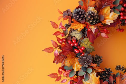 A wreath made of autumn leaves and berries