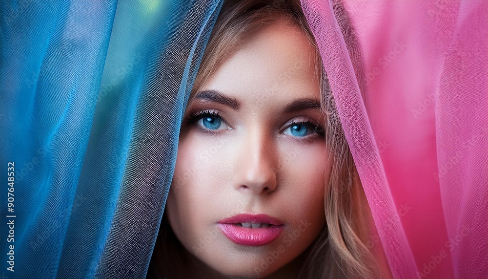 Whispered Secrets: Woman Behind Soft Hues of Fabric