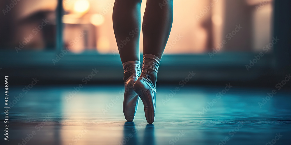 Dancer: A plain studio, illuminated by natural light, featuring a single ballerina practicing en pointe Dancer: A plain studio, illuminated by natural light, featuring a single ballerina practicing en pointe