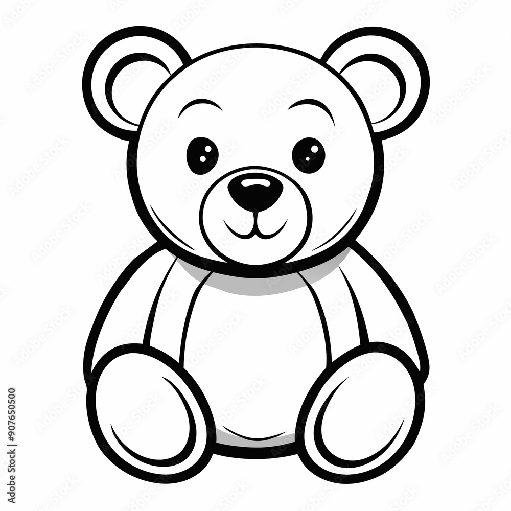 Teddy bear illustration, black and white, children's toy with copy space Teddy bear illustration, black and white, children's toy with copy space