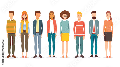 Group happy professional employees office attire standing smiling modern vector illustration isolated white background. Diverse people men women different fashion concept vector isolated. Cartoon
