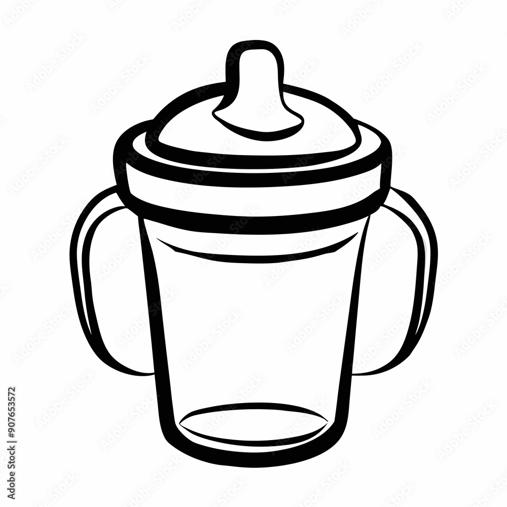 Sippy cup illustration, black and white, baby accessory with copy space
Sippy cup illustration, black and white, baby accessory with copy space