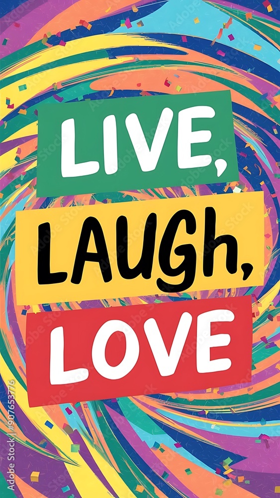 Live, Laugh, Love colorful background and text (T-shirt Design Motivational Quote, Illustration ,Typography) Live, Laugh, Love colorful background and text (T-shirt Design Motivational Quote, Illustration ,Typography)