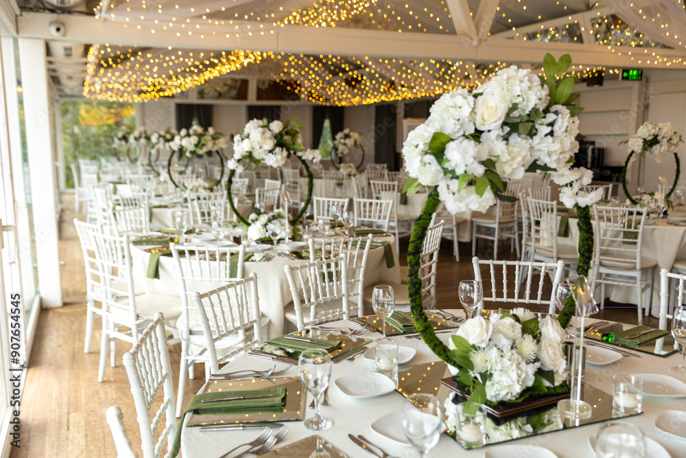 Luxury Wedding Venue: Beautifully Decorated Table with Floral Hoops