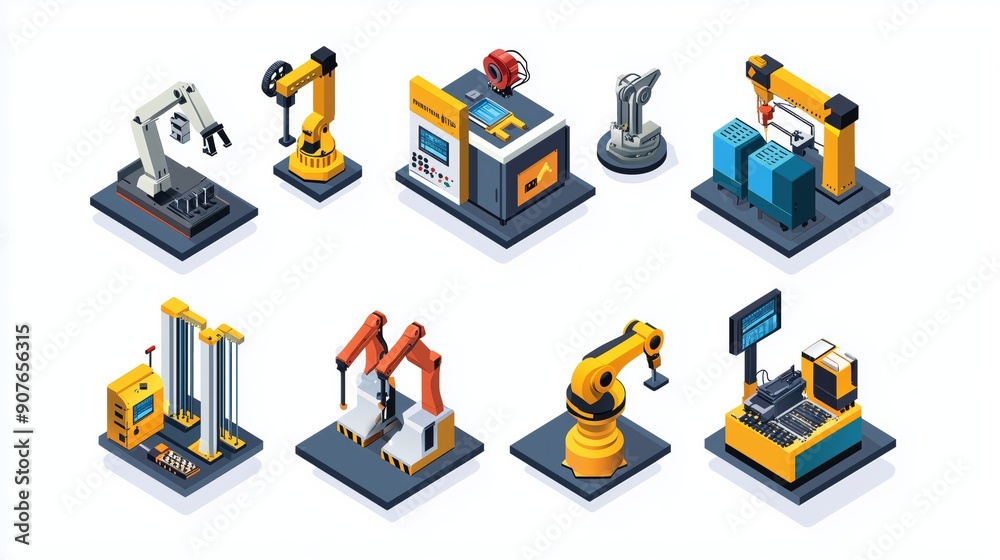 Isometric Icon Set of Industry 4.0 Technologies in Smart Manufacturing Plant