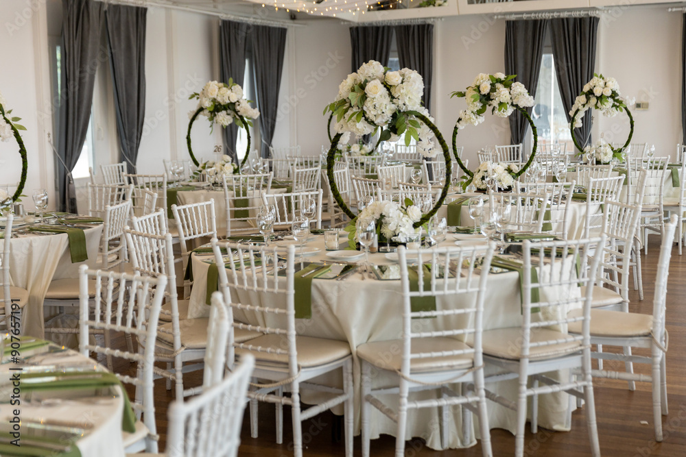 Elegant Wedding Table Setting with Floral Hoops and White Flowers