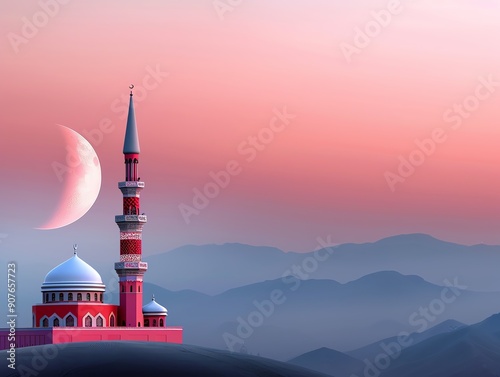 A vivid representation of the fajr prayer at dawn with a rising sun and a transition to a sunset scene of breaking the fast, showcasing the full cycle of fasting