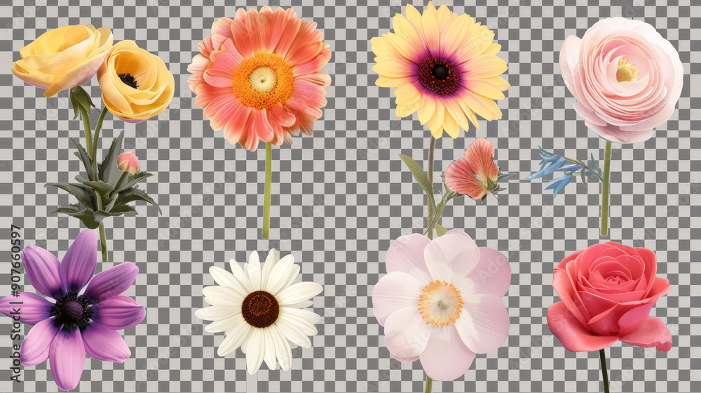 set of flowers isolated set of flowers isolated