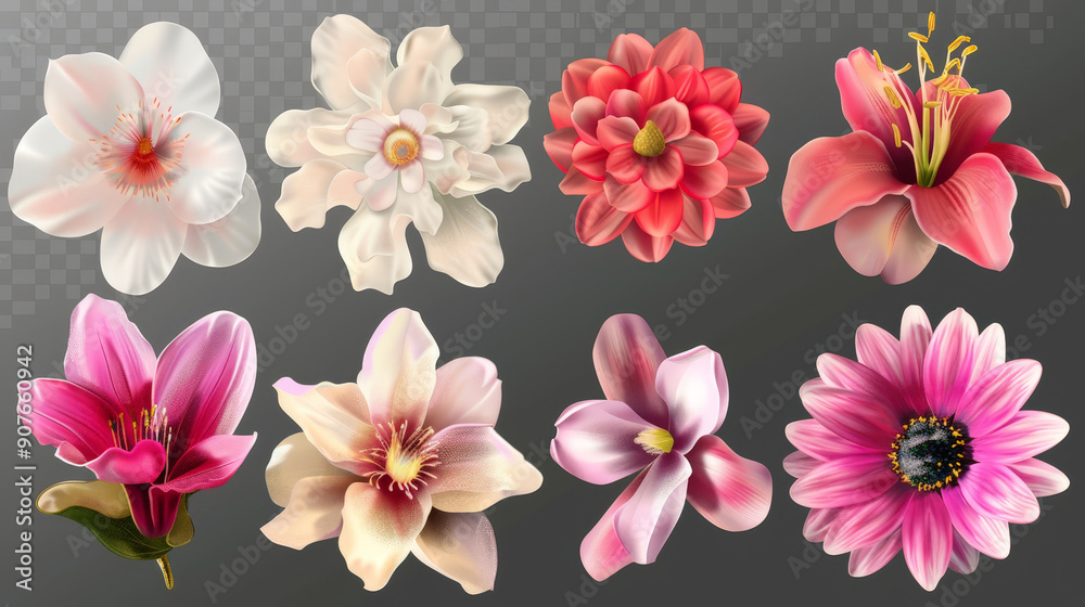 set of flowers isolated set of flowers isolated