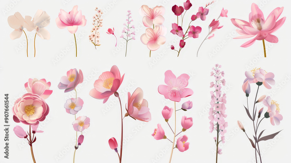 set of flowers isolated set of flowers isolated