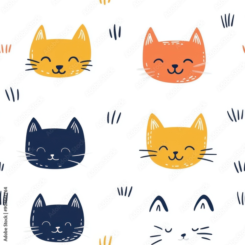 Minimalism illustration, flat illustration of cat face on white background, line art, seamless pattern, vibrant Minimalism illustration, flat illustration of cat face on white background, line art, seamless pattern, vibrant