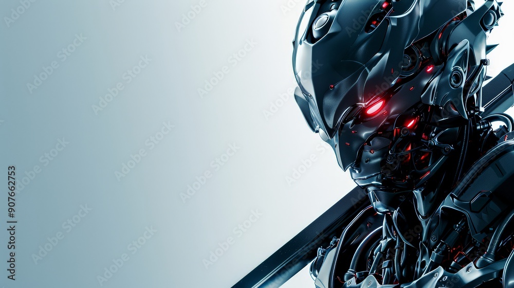 Fototapeta premium A cosplayer showcases an intricate robotic superhero costume with striking details