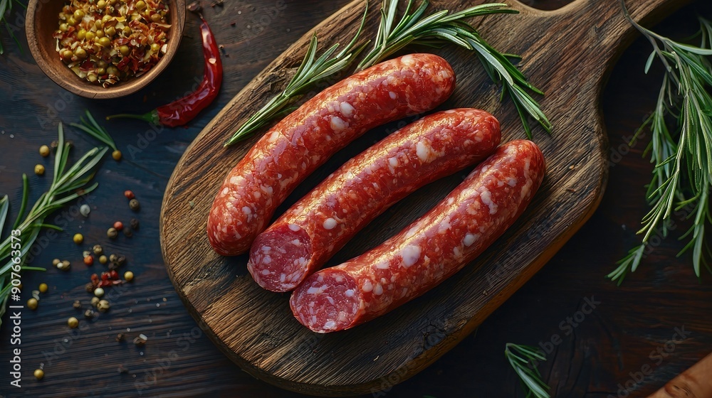 sausages on the table top view. Selective focus sausages on the table top view. Selective focus