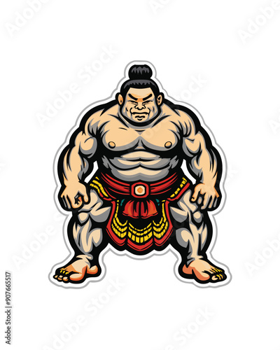 Illustration of a powerful sumo wrestler in a traditional mawashi, ready to fight.