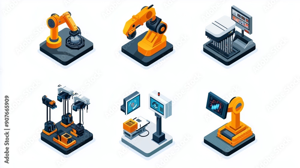 Isometric Icon Set of Industry 4.0 Technologies in Smart Manufacturing Plant Isometric Icon Set of Industry 4.0 Technologies in Smart Manufacturing Plant