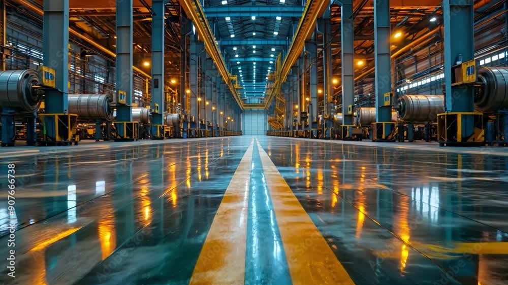 the interior of a large factory or industrial building made of steel