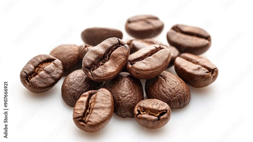 Close up photo of coffee beans roasted with white backdrop Close up photo of coffee beans roasted with white backdrop