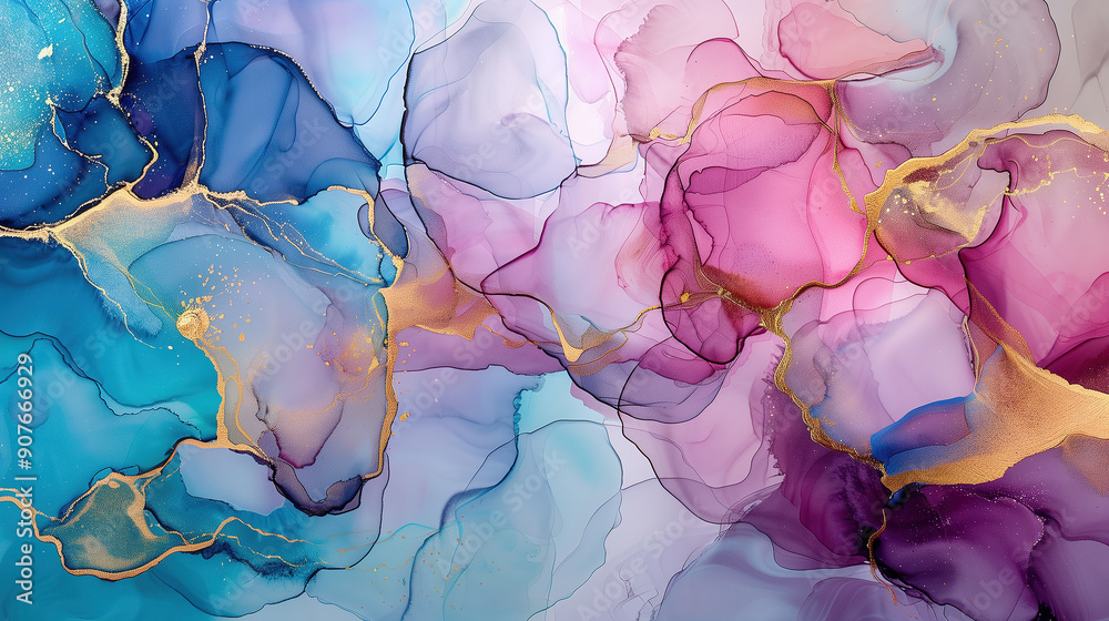 Elegant marble ink texture background in vibrant shades of blue, pink, and gold Elegant marble ink texture background in vibrant shades of blue, pink, and gold