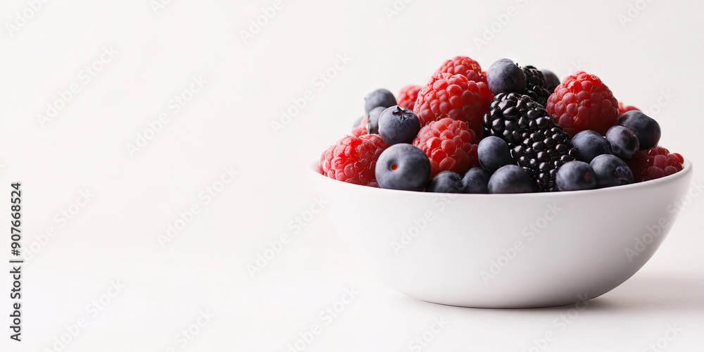 Berryful Simplicity: A single bowl of ripe berries, surrounded by clean white space Berryful Simplicity: A single bowl of ripe berries, surrounded by clean white space