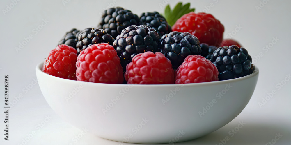 Berryful Simplicity: A single bowl of ripe berries, surrounded by clean white space Berryful Simplicity: A single bowl of ripe berries, surrounded by clean white space