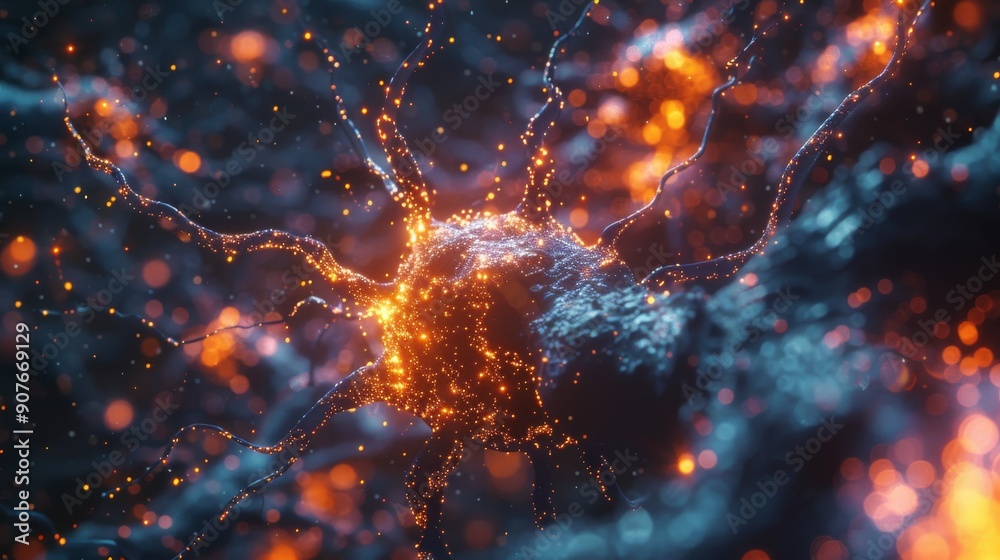 A 3D-rendered visualization of active brain cells, highlighting neural activity