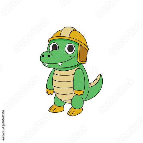 Crocodile wearing helmet  Clipart illustration design 