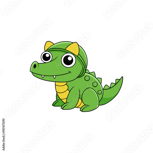 Crocodile wearing helmet  Clipart illustration design 