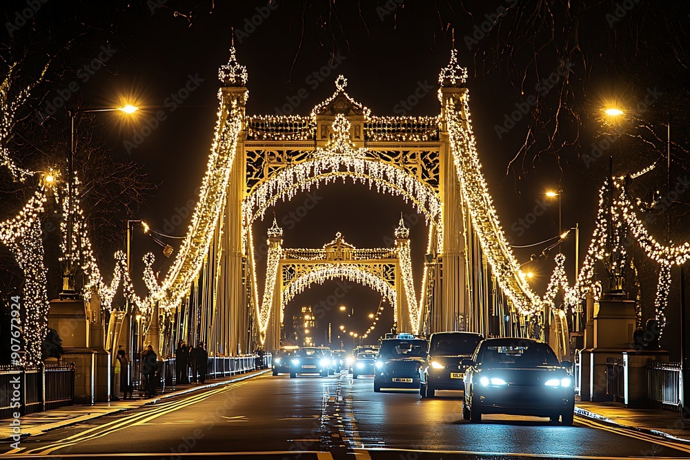 Obraz premium Light trails during blue hour at the Tower Bridge