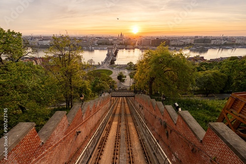 Historical funicular to the Buda castle, Budapest, Hungary, Europe