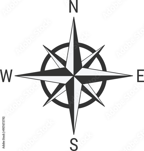 Compass rose or compass star icon. Rose of the winds icon on transparent background