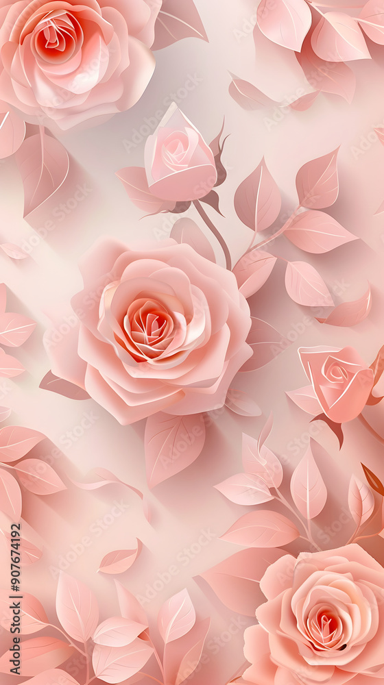 Blank paper with roses on pastel background illustration Blank paper with roses on pastel background illustration