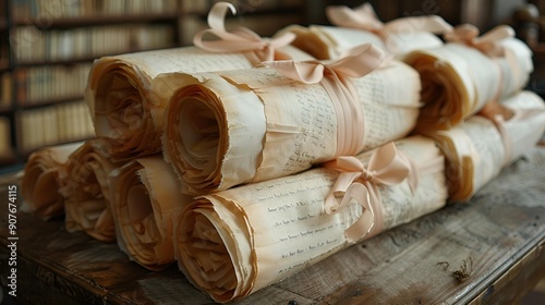 a group of rolled up paper.

