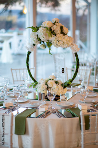Luxurious dining arrangement near Bosphorus Bridge with white roses and modern decor

