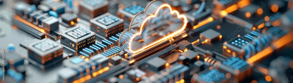 Futuristic data center with glowing cloud and storm, symbolizing data ...