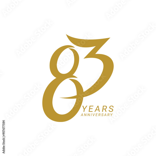 83, 83rd Years Anniversary Logo, Golden Color, Vector Template Design element for 83 birthday, invitation, wedding, jubilee and greeting card illustration. photo