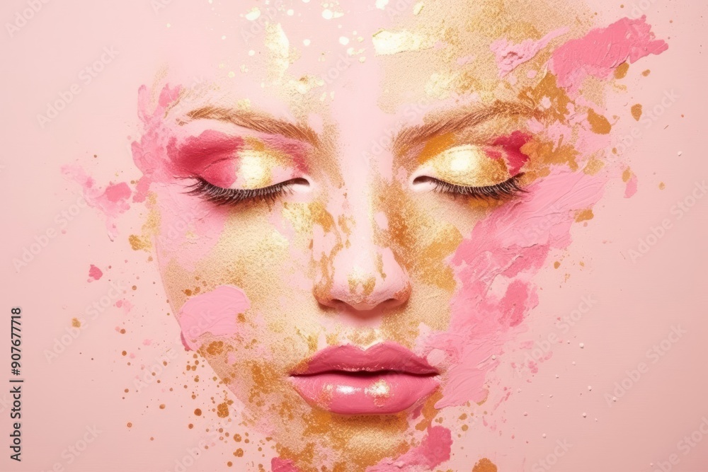 Pink watercolor gold background gold dust glitter. Pink watercolor gold background gold dust glitter.