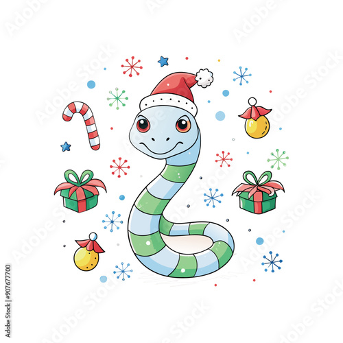 A beautiful watercolor clipart featuring a festive New Year snake on a white background.