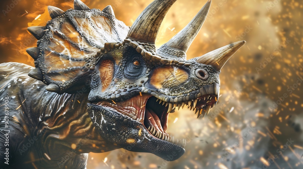 Fototapeta premium Prehistoric monster, Triceratops Dinosaur in nature