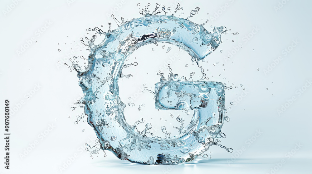 Capital letter G made of blue water splashes or ice on light background. Scrapbook activity. Generative AI Capital letter G made of blue water splashes or ice on light background. Scrapbook activity. Generative AI