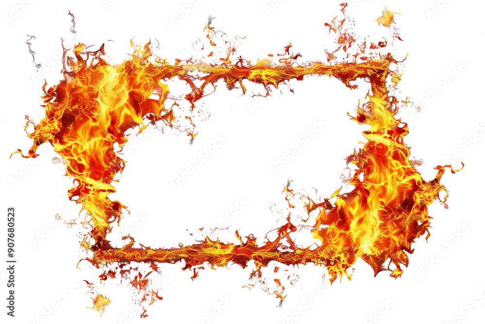 A fiery border forming a frame, isolated on a transparent background. A fiery border forming a frame, isolated on a transparent background.