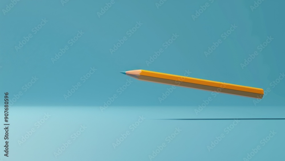 Floating Pencil on a Blue Background Floating Pencil on a Blue Background