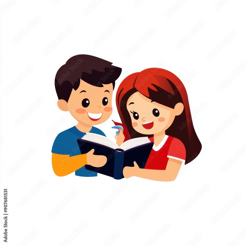 Children joyfully reading together in a cozy setting with a colorful storybook