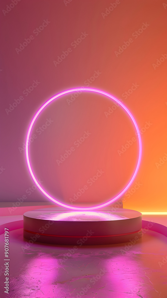 Obraz premium Blank product stand with neon light background illustration