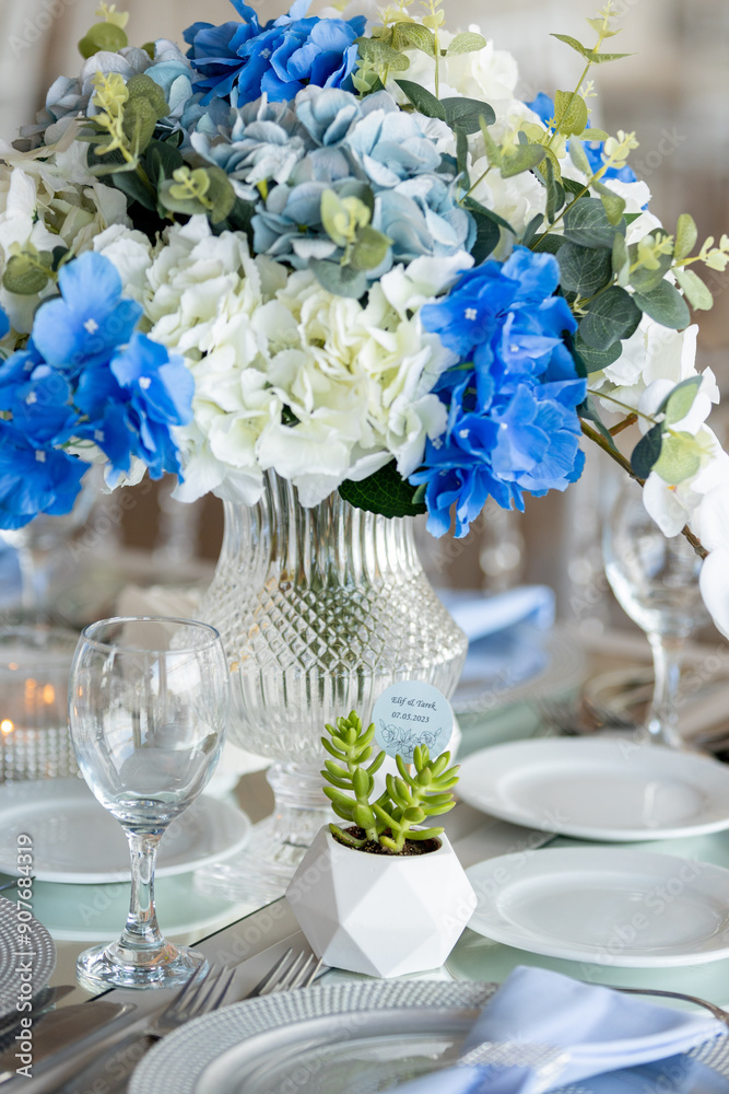 Beautiful Wedding Venue in Istanbul: Tables with Floral Centerpieces and Bridge View