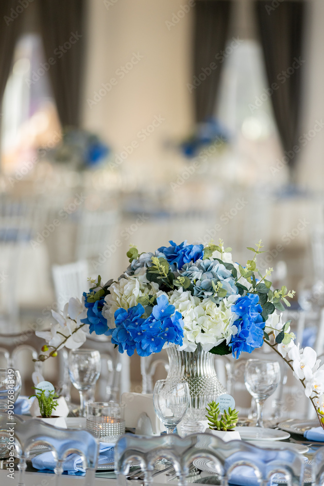 Beautiful Wedding Venue in Istanbul: Tables with Floral Centerpieces and Bridge View
