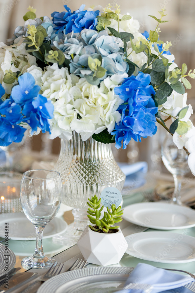 Beautiful Wedding Venue in Istanbul: Tables with Floral Centerpieces and Bridge View