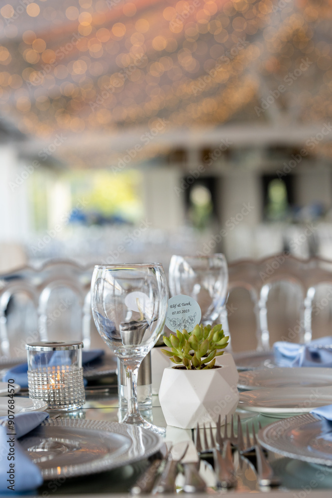 Beautiful Wedding Venue in Istanbul: Tables with Floral Centerpieces and Bridge View